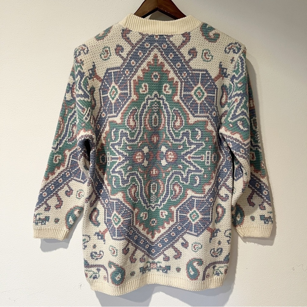Vintage Jeric Knitwear Crew Neck Paisley Geometric Pattern Sweater - Picture 7 of 10